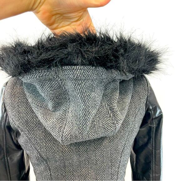 DANIER Leather Sleeves Herringbone print Wool Bomber Jacket Double Lined - Picture 4 of 14